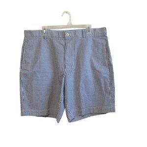 Brooks Brothers Mens Shorts Size 38W Striped Blue White Casual Chino Cotton Flat